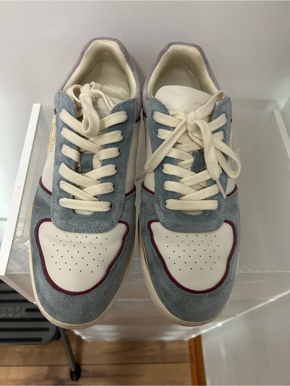 Tory Burch White , Gray, Mauve & Burgundy Low-Top Sneaker